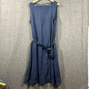 Uniqlo Navy Blue Sleeveless Midi Dress with Waist Tie